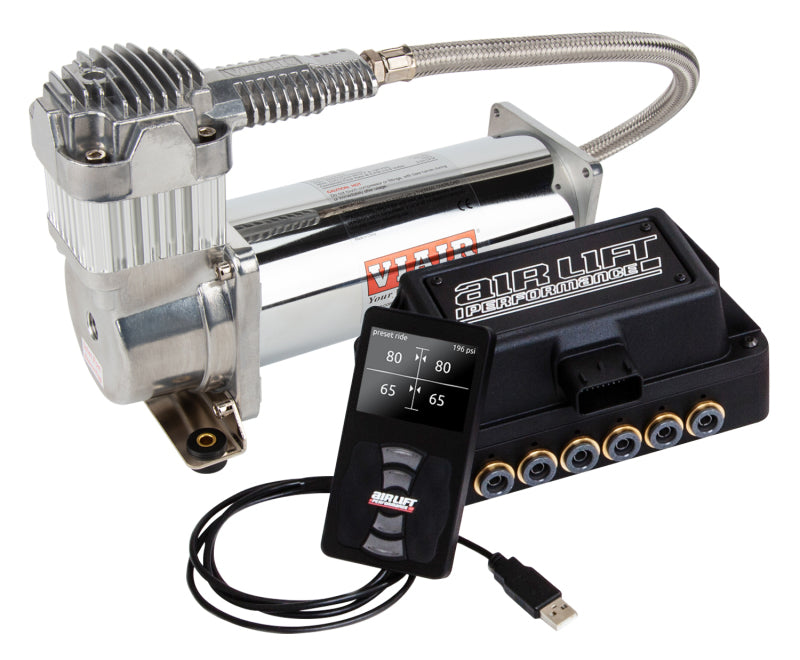Air Lift Performance 3H (3/8 Air Line 4 Gal 5-Port Raw Aluminum Tank VIAIR 444C Comp)