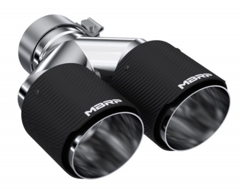 MBRP 3in ID / Dual 4in OD Out Staggered L 9.37in / R 9.87in Dual Wall Carbon Fiber Univ Exhaust Tip