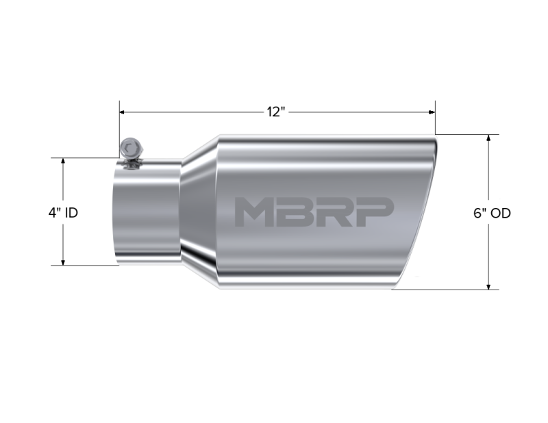 MBRP Universal Tip 6 O.D. Angled Rolled End 4 inlet 12 length