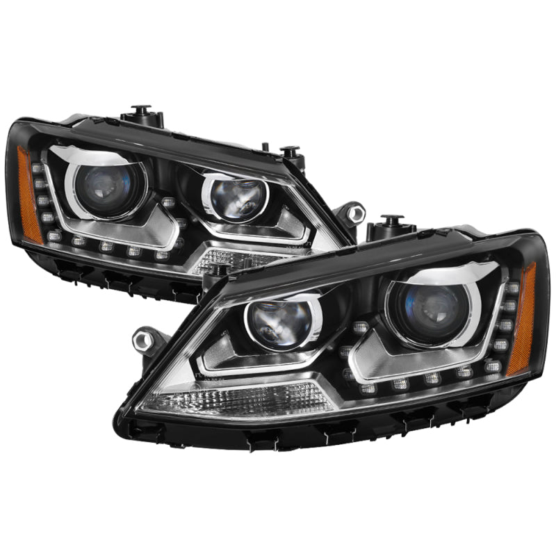 xTune Volkswagen Jetta 11-14 Halogen Model Only DRL Projector Headlights - Black PRO-JH-VJ11-DRL-BK