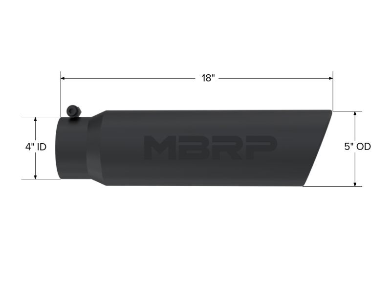 MBRP Universal 5in OD Angled Rolled End 4in Inlet 18in Lgth Black Finish Exhaust Tip