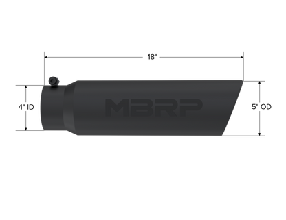 MBRP Universal 5in OD Angled Rolled End 4in Inlet 18in Lgth Black Finish Exhaust Tip