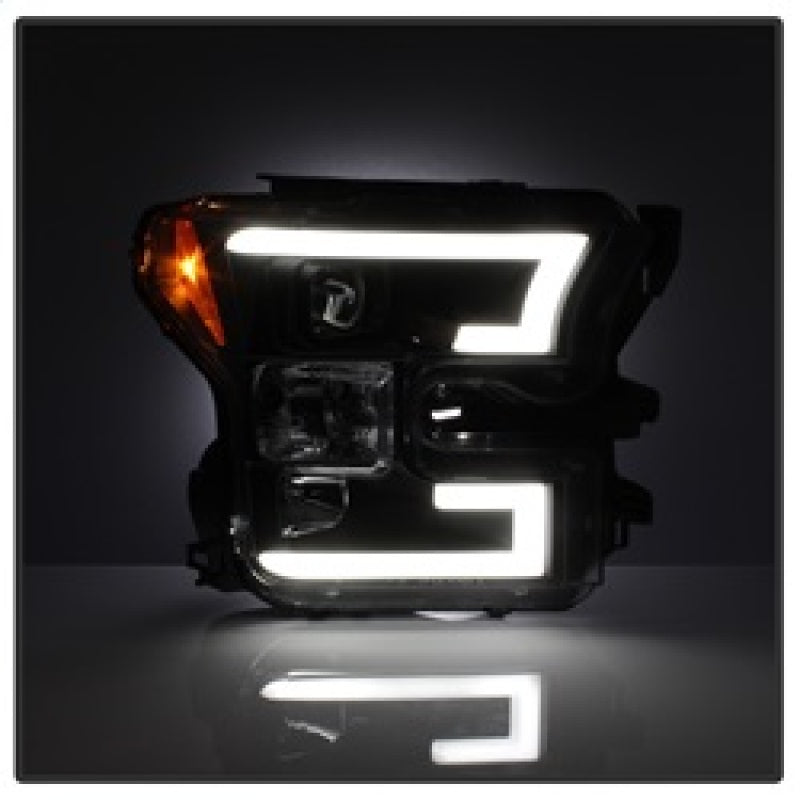 Spyder Ford F150 2015-2017 Projector Headlights - Light Bar DRL LED - Black PRO-YD-FF15015-LBDRL-BK