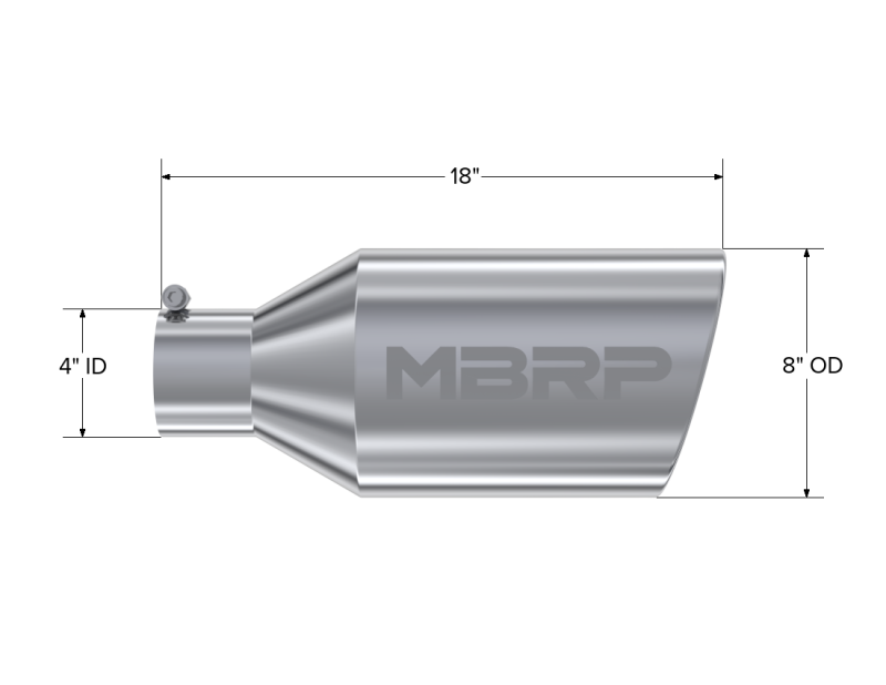 MBRP Universal Tip 8in O.D. Rolled End 4in inlet 18in length T304