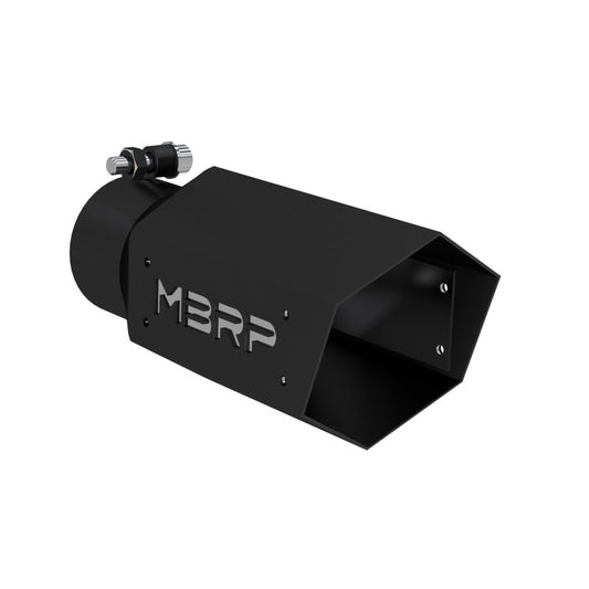 MBRP Universal 4in Hex Tip 3in Inlet 10in Length w/ Logo - Black Coated