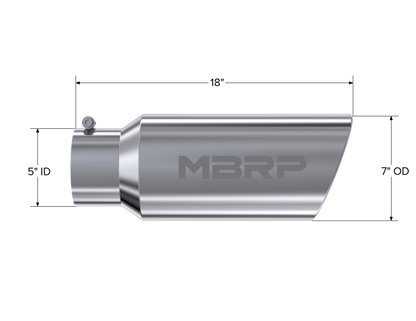 MBRP Universal Tip 7in O.D. Rolled End 5in inlet 18in length - T304 (SINGLE TIP)